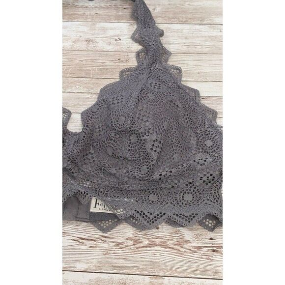Felina Womens Sz Medium Gray Unlined Halter Adjustable Lace Floral Bralette Bra - Picture 4 of 9